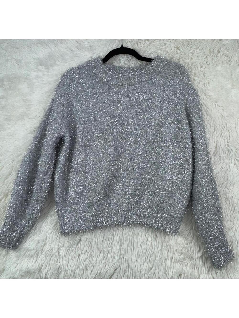 H&M Silver Metallic Tinsel Sparkle Sweater XS